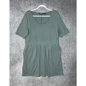 Lands End Dress Womens Size XL 18 Green Stretch Short Sleeve Scoop Neck‎ Pockets